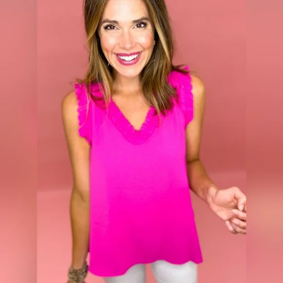 Hot Pink ruffle sleeve top - Picture 1 of 2